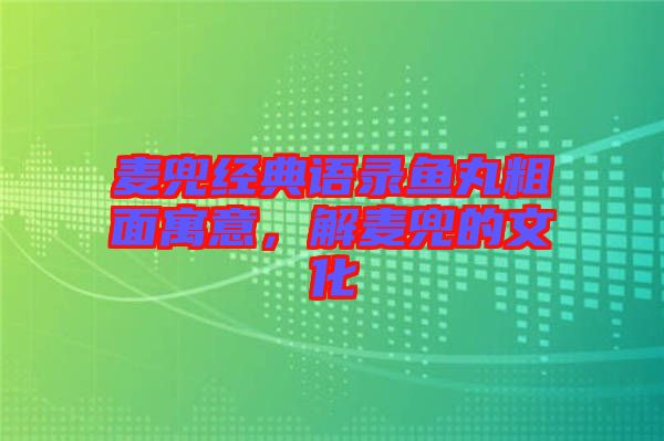 麥兜經(jīng)典語錄魚丸粗面寓意，解麥兜的文化