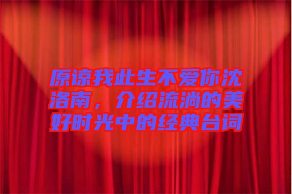 原諒我此生不愛你沈洛南，介紹流淌的美好時光中的經(jīng)典臺詞