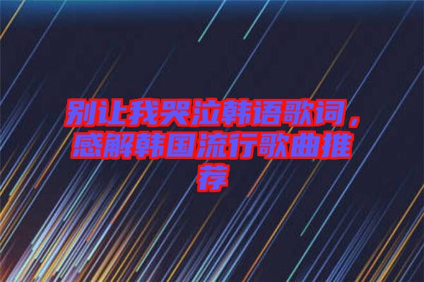 別讓我哭泣韓語歌詞，感解韓國流行歌曲推薦