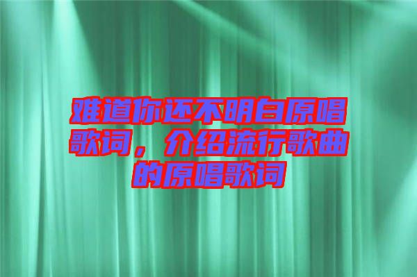 難道你還不明白原唱歌詞，介紹流行歌曲的原唱歌詞