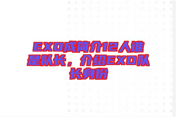 EXO成簡介12人誰是隊長，介紹EXO隊長身份