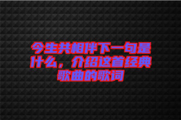 今生共相伴下一句是什么，介紹這首經(jīng)典歌曲的歌詞