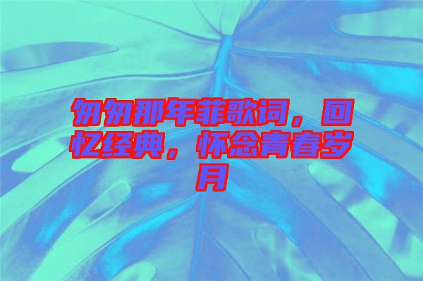 匆匆那年菲歌詞，回憶經典，懷念青春歲月