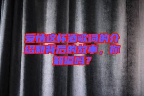 愛情這杯酒歌詞的介紹和背后的故事，你知道嗎？