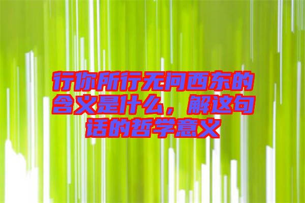 行你所行無問西東的含義是什么，解這句話的哲學(xué)意義