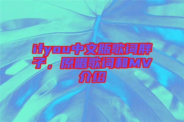 ifyou中文版歌詞胖子，原唱歌詞和MV介紹