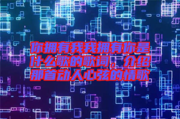 你擁有我我擁有你是什么歌的歌詞，介紹那首動人心弦的情歌