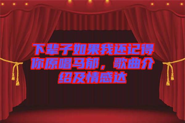 下輩子如果我還記得你原唱馬郁，歌曲介紹及情感達(dá)