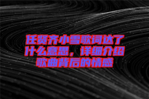 任賢齊小雪歌詞達(dá)了什么意思，詳細(xì)介紹歌曲背后的情感