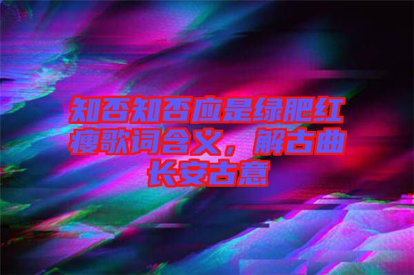 知否知否應(yīng)是綠肥紅瘦歌詞含義，解古曲長安古意