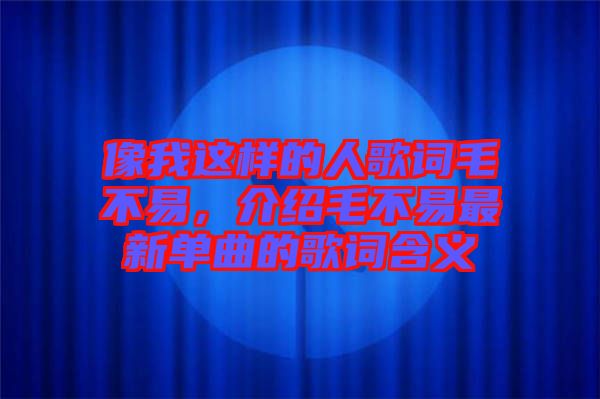 像我這樣的人歌詞毛不易，介紹毛不易最新單曲的歌詞含義