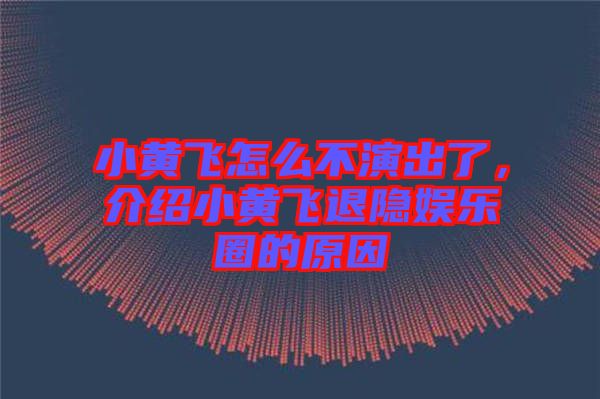 小黃飛怎么不演出了，介紹小黃飛退隱娛樂圈的原因