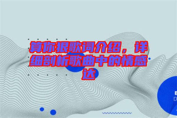 算你狠歌詞介紹，詳細(xì)剖析歌曲中的情感達(dá)