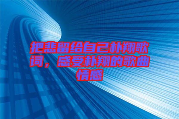 把悲留給自己樸翔歌詞，感受樸翔的歌曲情感